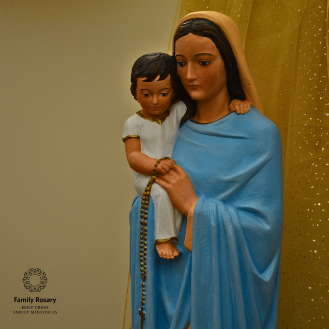 Baby Jesus with Mother Mary holding Rosaries statue